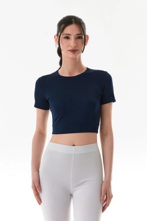 Basic Bisiklet Yaka Crop Tişört