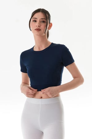 Basic Bisiklet Yaka Crop Tişört