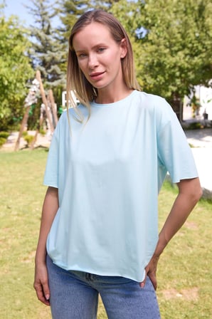 Basic Bisiklet Yaka Oversize Modal Tişört
