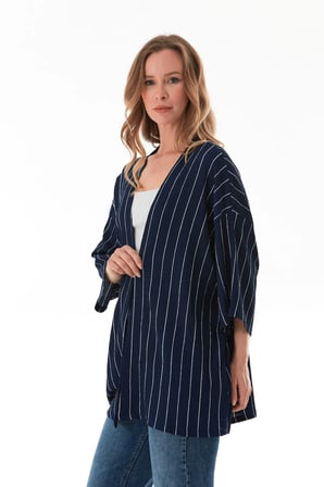 Çizgili Bürümcük Kumaş Kimono