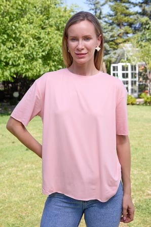 Basic Bisiklet Yaka Oversize Modal Tişört