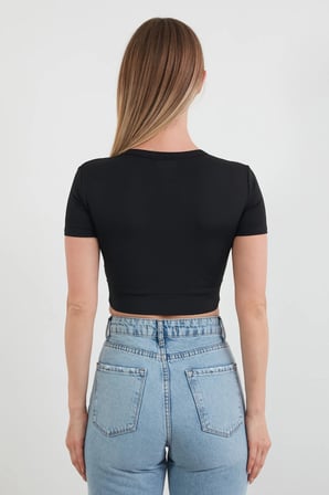 Basic Yarım Fermuarlı Dalgıç Kumaş Crop Tişört