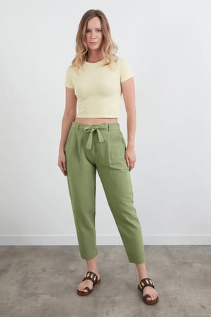 Beli Bağlamalı Straight Keten Pantolon