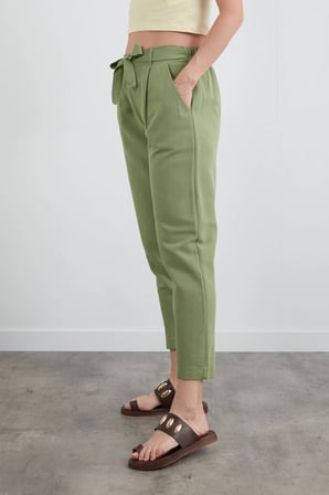 Beli Bağlamalı Straight Keten Pantolon