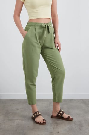 Beli Bağlamalı Straight Keten Pantolon