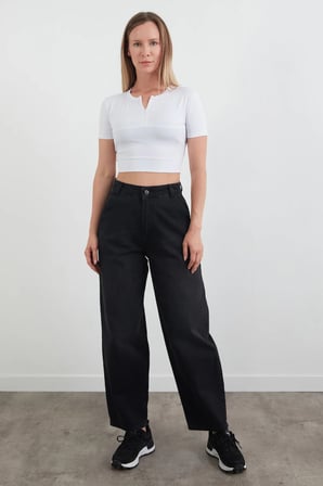 Basic Yarım Fermuarlı Dalgıç Kumaş Crop Tişört
