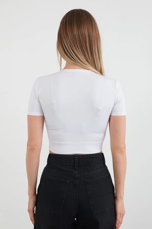 Basic Yarım Fermuarlı Dalgıç Kumaş Crop Tişört