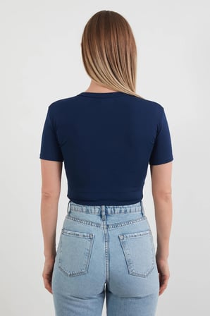 Basic Yarım Fermuarlı Dalgıç Kumaş Crop Tişört