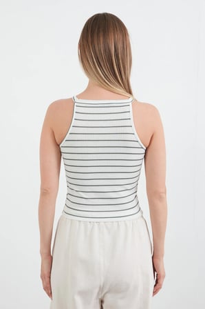 Çizgili Halka Detaylı Halter Yaka Body