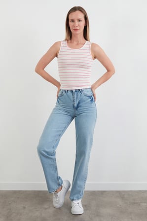 Çizgili Yanları Stoperli Halter Yaka Body