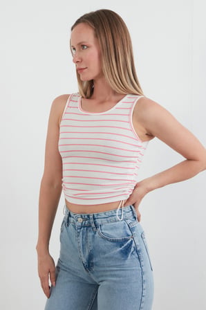 Çizgili Yanları Stoperli Halter Yaka Body