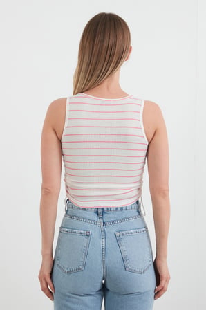 Çizgili Yanları Stoperli Halter Yaka Body