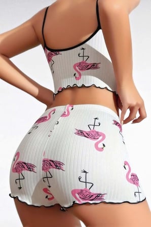 Flamingo Desenli Şortlu Pijama Takımı