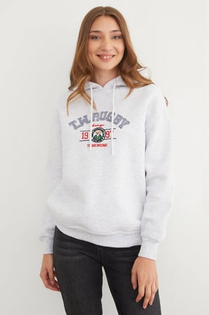 3 İplik Rugby Nakışlı Kapüşonlu Sweatshirt
