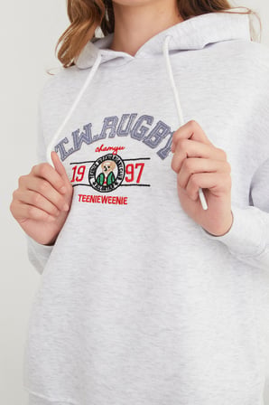 3 İplik Rugby Nakışlı Kapüşonlu Sweatshirt