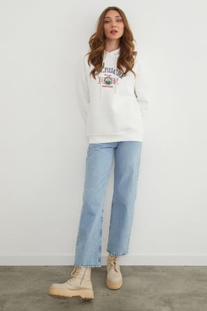3 İplik Rugby Nakışlı Kapüşonlu Sweatshirt