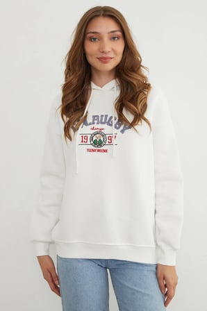 3 İplik Rugby Nakışlı Kapüşonlu Sweatshirt