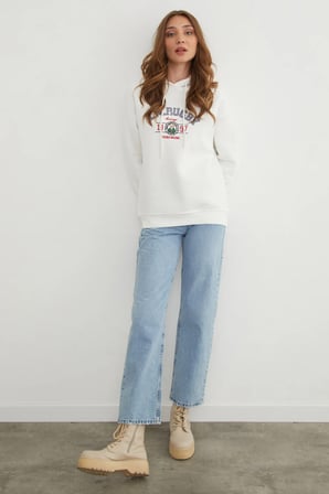 3 İplik Rugby Nakışlı Kapüşonlu Sweatshirt