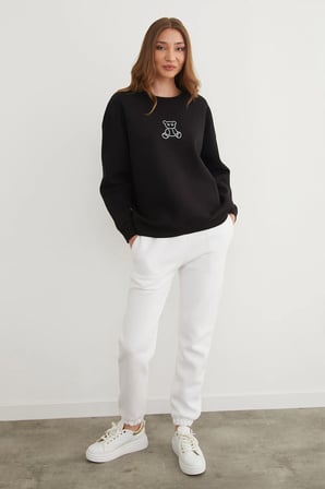 3 İplik Ayıcık Baskılı Bisiklet Yaka Sweatshirt