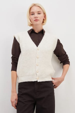 Sakallı Düğmeli V Yaka Oversize Yelek