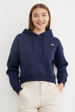3 İplik Üçgen Metal Armalı Kapüşonlu Sweatshirt