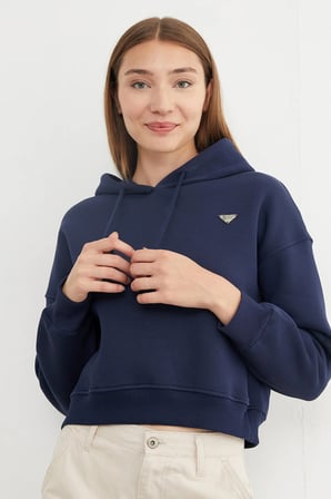 3 İplik Üçgen Metal Armalı Kapüşonlu Sweatshirt