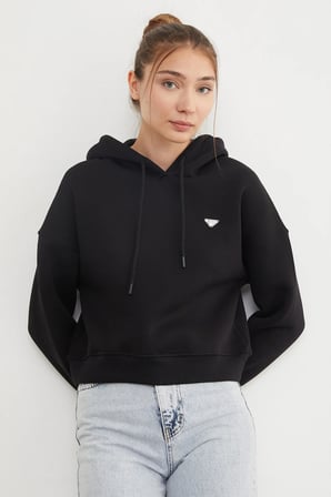 3 İplik Üçgen Metal Armalı Kapüşonlu Sweatshirt
