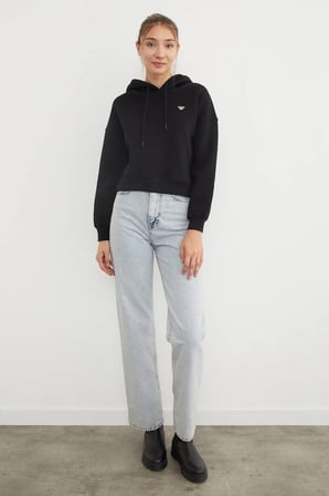 3 İplik Üçgen Metal Armalı Kapüşonlu Sweatshirt