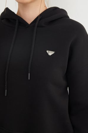 3 İplik Üçgen Metal Armalı Kapüşonlu Sweatshirt