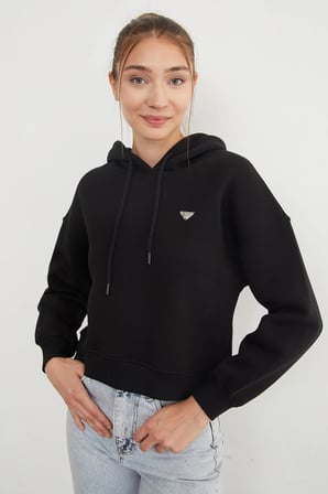 3 İplik Üçgen Metal Armalı Kapüşonlu Sweatshirt