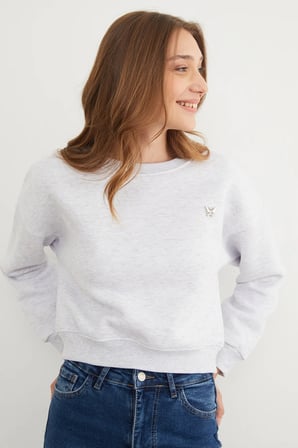 3 İplik Metal Kelebek Aksesuarlı Sweatshirt