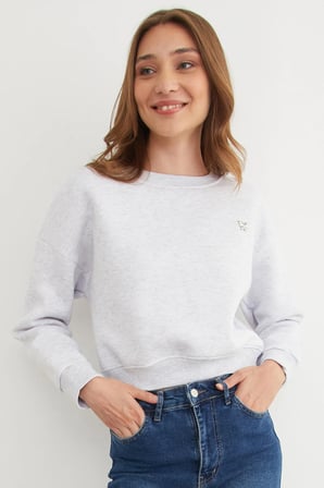 3 İplik Metal Kelebek Aksesuarlı Sweatshirt