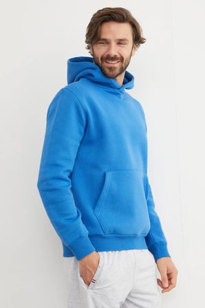 3 İplik Basic Kanguru Cepli Slim Fit Kapüşonlu Sweatshirt