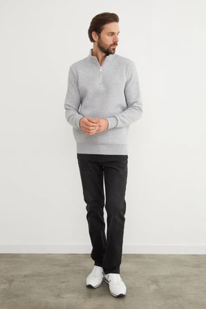 3 İplik Basic Dik Yaka Yarım Fermuarlı Hoodie Sweatshirt