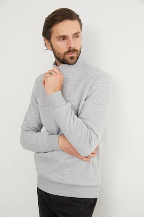 3 İplik Basic Dik Yaka Yarım Fermuarlı Hoodie Sweatshirt