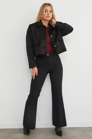 Çift Cepli Süet Polo Yaka Crop Ceket