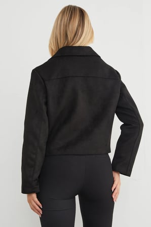 Çift Cepli Süet Polo Yaka Crop Ceket