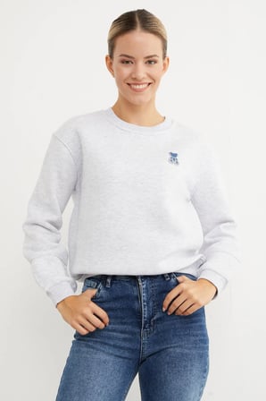 3 İplik Taş İşlemeli Ayıcık Nakışlı Sweatshirt