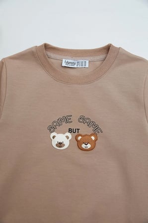 Ayıcık Nakışlı Bisiklet Yaka Kız Çocuk Sweatshirt