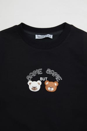 Ayıcık Nakışlı Bisiklet Yaka Kız Çocuk Sweatshirt