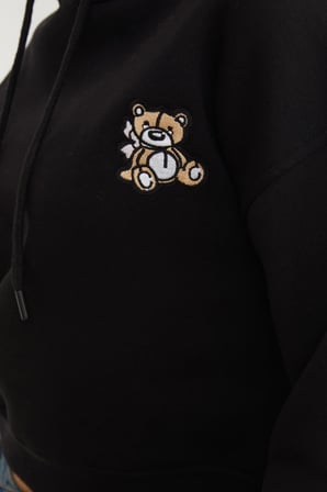 3 İplik Ayıcık Nakışlı Kapüşonlu Sweatshirt