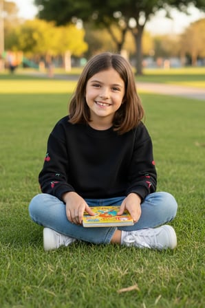 Kolları Kiraz Nakışlı Kız Çocuk Sweatshirt