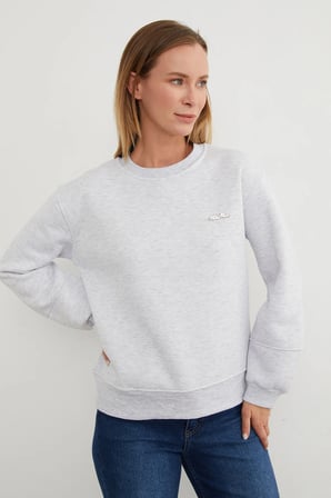 3 İplik Metal Aksesuarlı Bisiklet Yaka Sweatshirt