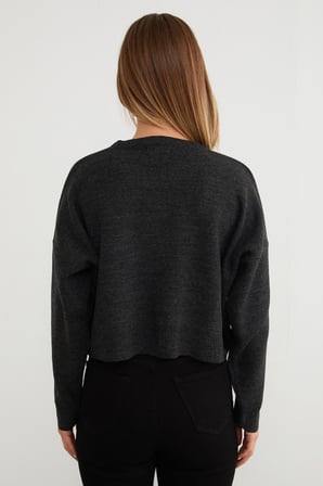 Ayıcık Nakışlı Oversize Crop Kazak