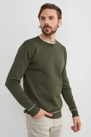 Basic Çizgili Bisiklet Yaka Triko Kazak