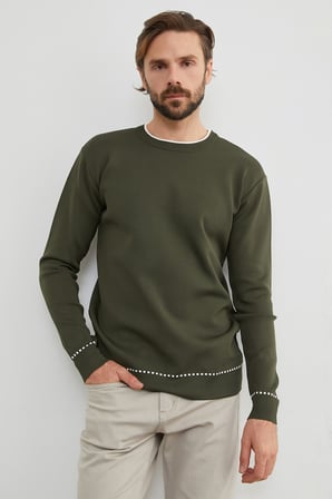 Basic Çizgili Bisiklet Yaka Triko Kazak
