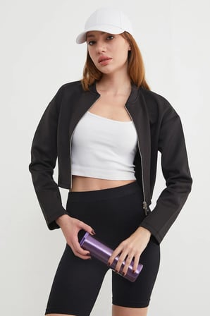 Fermuarlı Hakim Yaka Crop Spor Ceket