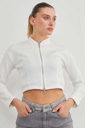 Fermuarlı Hakim Yaka Crop Spor Ceket