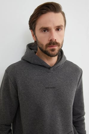 3 İplik Keep Going Yazı Baskılı Kapüşonlu Oversize Sweatshirt