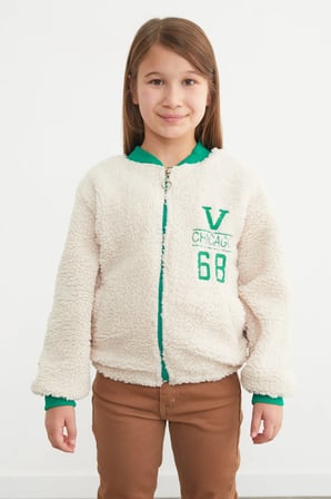 Nakışlı Fermuarlı Pelüş Unisex Çocuk Kolej Mont